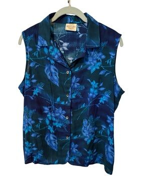 Women’s Bentley Navy Blue Floral Sleeveless Button-Down Shirt